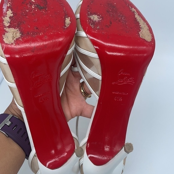 Christian Louboutin White leather Filamenta 120 Mesh Strappy heels peep toe 41.5 - Picture 8 of 9